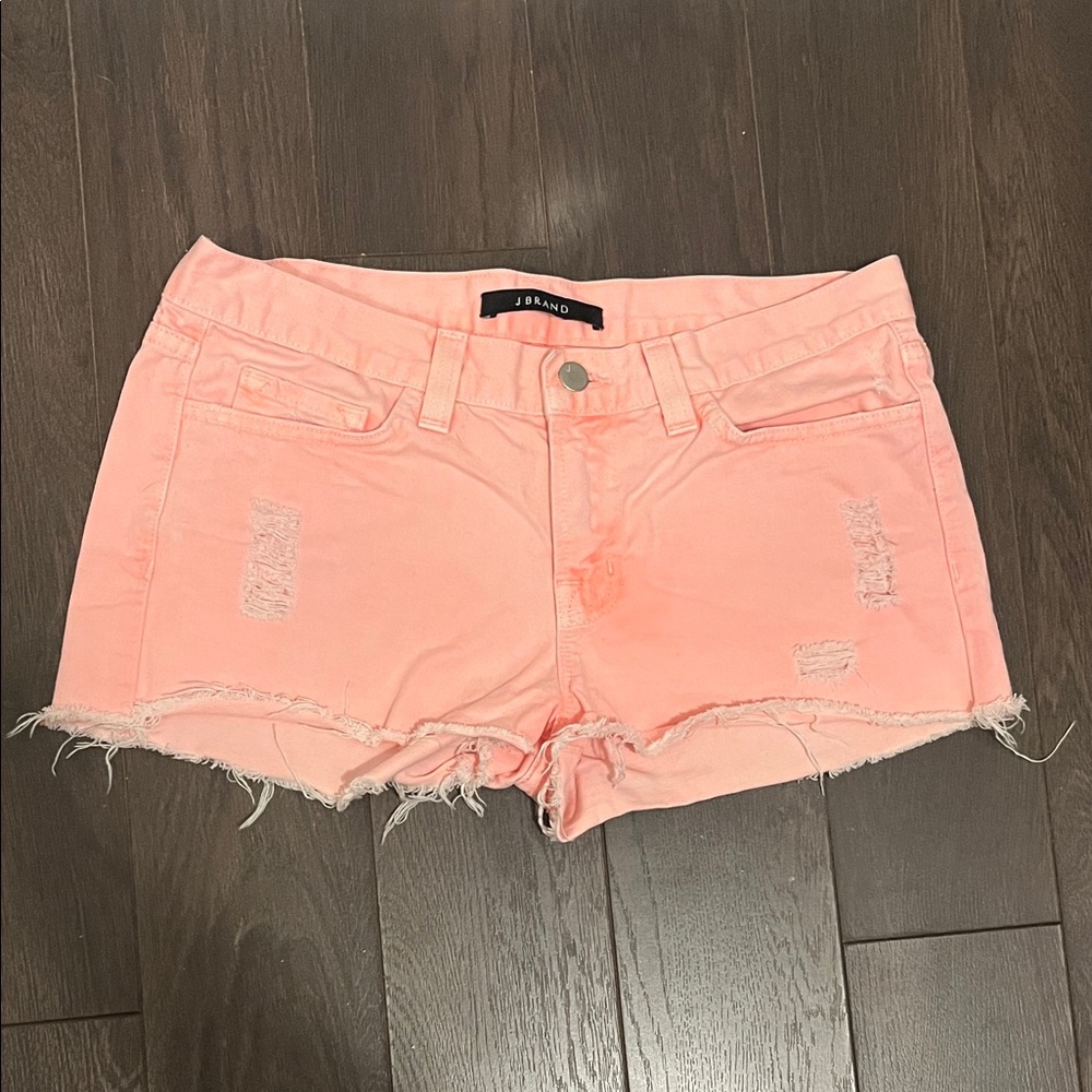 J Brand Women's Coral Distressed Jean Shorts like new size 27 mid-low rise
